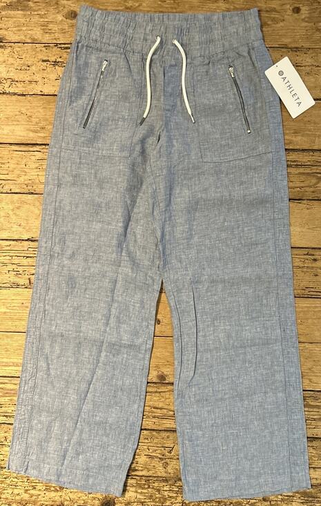 Athleta Pants - Athleta Women’s Chambray Blue Cabo Linen Mid Rise Wide Leg Pant Size 4 NWT